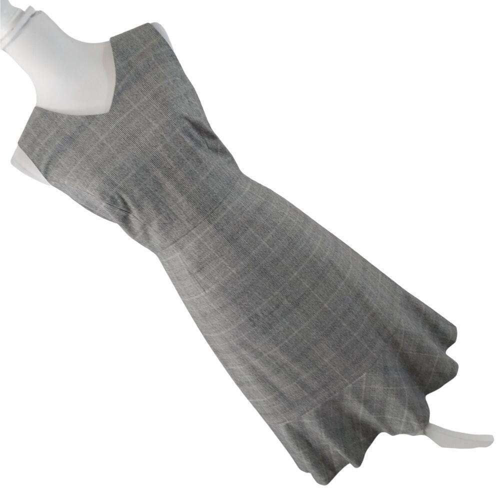 NWT@$199! TALBOTS! WOOL MICROPLAID BLACK & GRAY FLATE BOTTOM DRESS! SZ 6